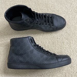Gucci Monogram Black High Top Sneakers Sz EU 9.5 / US 10.5 Designer Luxury Shoes